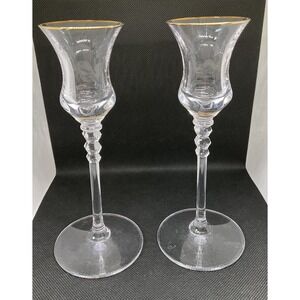 Mikasa‎ SONATA Platinum Glass Candlesticks Tapered Candle Holders Pair Gold Rim